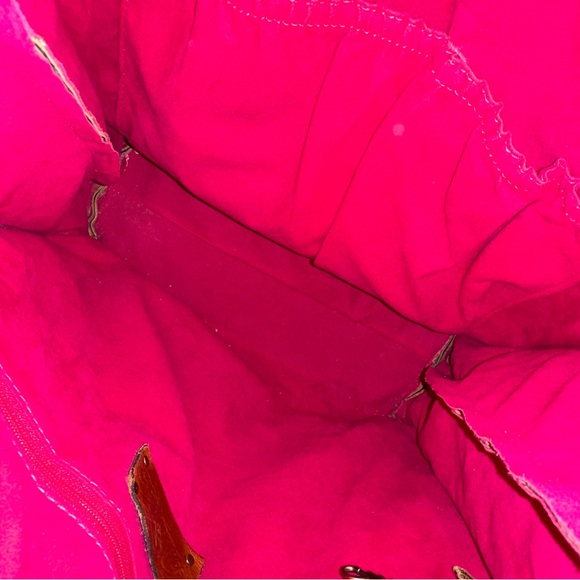 Patricia Nash tote teal/brown/gold 13 1/2 x 12 1/2 x 5 fuchsia/pink inter - Picture 9 of 11